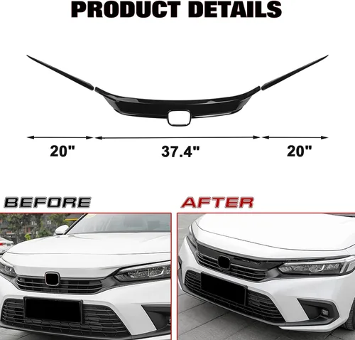 Miniatura 3 de x xotic tech Parachoques delantero exterior parrilla superior a rayas, negro brillante, compatible con Honda Civic Sedan 11ª generación 2022 2023