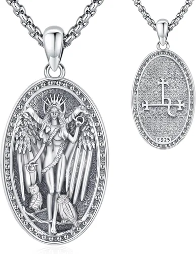 Miniatura 26 de Collar de pentagrama de plata de ley con triple luna, diosa celta, nudo celta, nudo de brujas, Ankh, sol y luna, Hécate, lilith, Santa Muerte