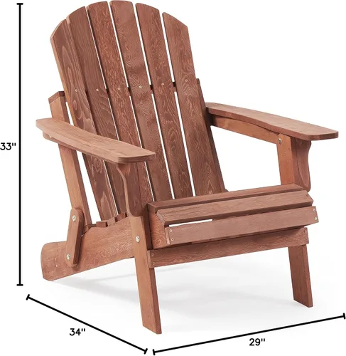 Miniatura 3 de Silla Adirondack plegable de madera de gran tamaño con respaldo y tablero de asiento premontados, silla de descanso para patio al aire libre, Marrón