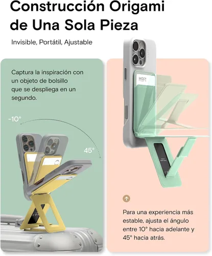 Miniatura 3 de MOFT MOVAS - Billetera con trípode para teléfono, 3 en 1, soporte magnético compatible con NFC, soporte para tarjetas ajustable de cuero vegano