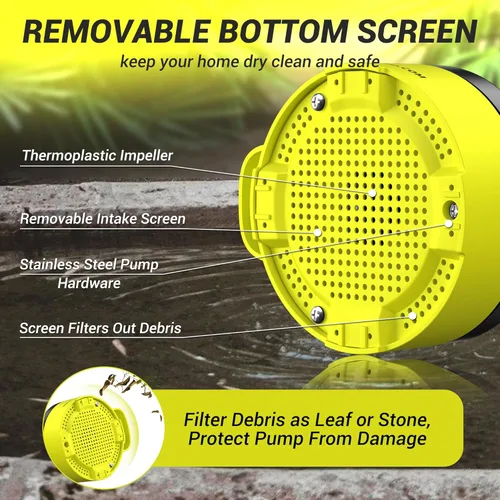 Miniatura 7 de Bomba de agua sumergible automática de 1/2 HP, bomba de sumidero de 110 V sumergible con extracción de agua de 2650 gph, adaptador de válvula
