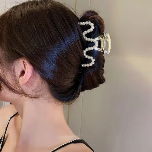 Miniatura 6 de Pinzas para el Cabello con Diamantes de Imitación, Textention Pinzas de Garra con Perlas de 3.4 Pulgadas para Cabello Grueso, Sujetadores