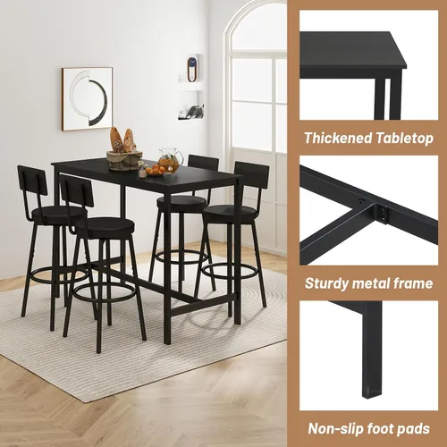 Miniatura 3 de Zevemomo Juego de mesa de comedor de 5 piezas, juego de mesa de bar para 4, mesa de cocina y sillas, mesa alta de altura de mostrador con 4