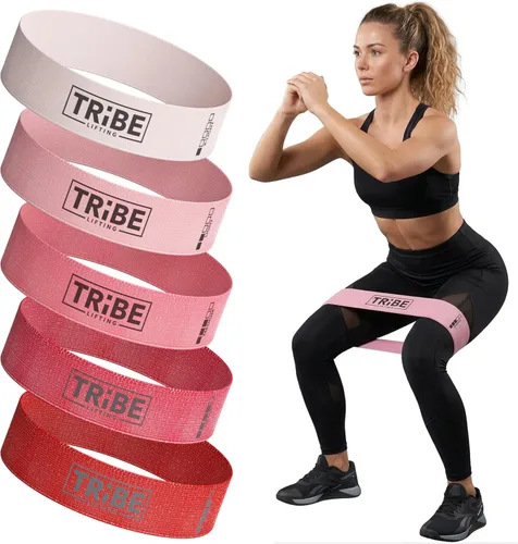 Tribe Lifting - Bandas de resistencia de tela para glúteos y piernas | Juego de 5 bandas de tela para entrenamiento | Bandas gruesas de glúteos para