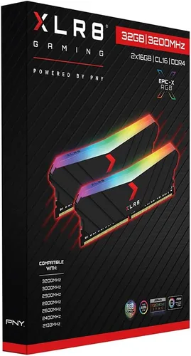 Miniatura 7 de PNY XLR8 Gaming 32GB (2x16GB) DDR4 DRAM 3200MHz (PC4-25600) CL16 1.35V RGB Dual Channel Desktop (DIMM) Memoria – MD32GK2D4320016XRGB Negro