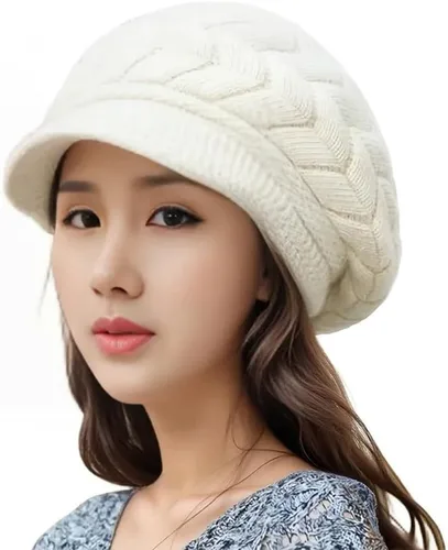 Miniatura 9 de XYX Gorro de lana para mujer, cálido, elástico, suave, con visera de punto, con visera