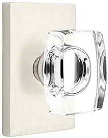 Miniatura 4 de Emtek Juego completo de simulación, roseta rectangular moderna, perilla de cristal Windsor moderna (latón satinado)