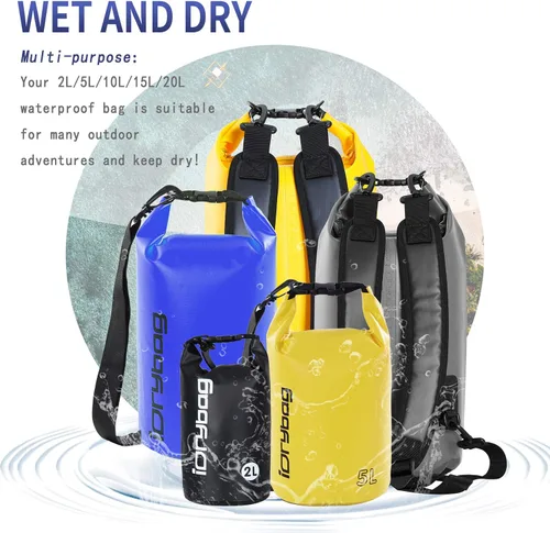 Miniatura 6 de IDRYBAG Bolsa seca para kayak impermeable 2L/5L/10L/15L/20L, pequeña bolsa impermeable para navegación Amarillo
