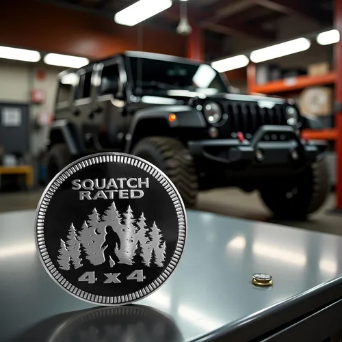 Miniatura 7 de Squatch Badge Emblema de Coche Clasificado, Insignia de Metal Automotriz Bigfoot 4 x 4, Emblemas de Insignias de Coche de Metal 3D, Emblema Redondo