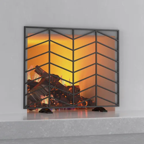 Miniatura 4 de Fire Beauty Panel único de chimenea de hierro forjado con malla de zigzag, protector contra chispas de fuego para sala de estar, decoración