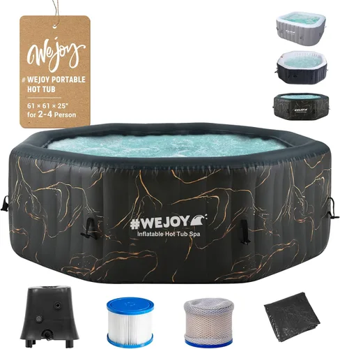 #WEJOY Bañera de hidromasaje portátil de 61 x 61 x 25 pulgadas con chorro de aire para 2-3 personas, octágono inflable al aire libre, bañera de