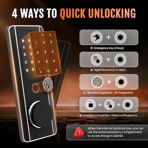 Miniatura 2 de KAER Caja fuerte biométrica para pistolas y rifles 13-15, cajas fuertes para armas con gabinete ajustable y bastidores de pistolas, gabinete