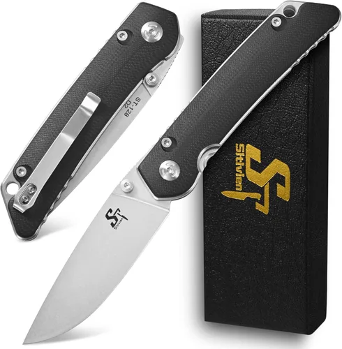 Sitivien ST128 - Cuchillo plegable, hoja D2 G10, mango de seguridad, trazador de líneas de seguridad, cuchillo de herramienta EDC para senderismo al