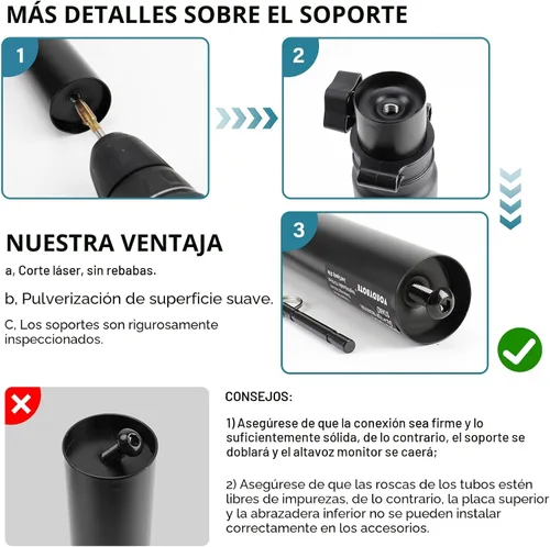 Miniatura 6 de Vondynote Juego de 2 soportes de altavoz con abrazadera de escritorio para monitor de estudio, altura ajustable