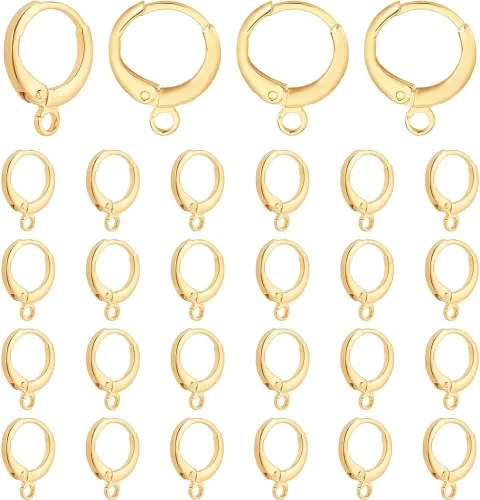 PH PandaHall 30 ganchos chapados en oro de 18 quilates, aretes de aro con palanca en la parte trasera, aretes de gancho de oro de calibre 12 con