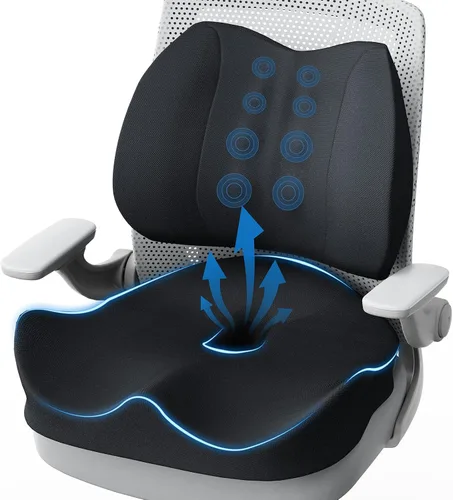 Cojín de Asiento con Almohada de Soporte Lumbar para Silla de Oficina, Cojines de Espuma Viscoelástica Tamaño Extra Grande para Alivio del Dolor de