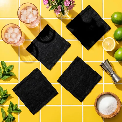 Miniatura 3 de Solino Home Servilletas de cóctel de lino negro de 6 x 6 pulgadas, juego de 12 servilletas de tela de lino 100% puro, suave, duradero, lavable, paño