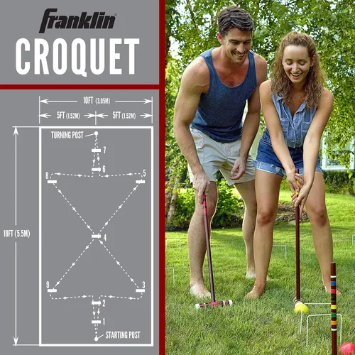 Miniatura 4 de Franklin Sports Juegos de croquet portátiles para patio trasero – Juegos completos de croquet para 4 + 6 jugadores con mazos, bolas de croquet +
