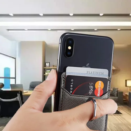 Miniatura 8 de Tarjetero de piel RFID para teléfono con adhesivo de crédito, tarjetero adhesivo para mujeres y hombres, parte trasera del teléfono para la mayoría