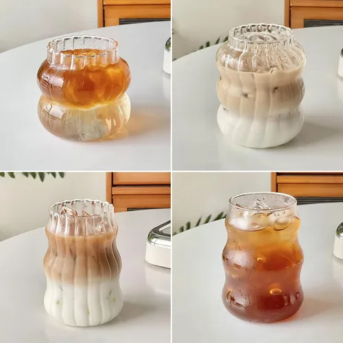Miniatura 2 de Ochine Vasos acanalados para beber – Vasos de vidrio para vino, café, cócteles, expreso, té helado, agua, bebidas, jugo y cerveza