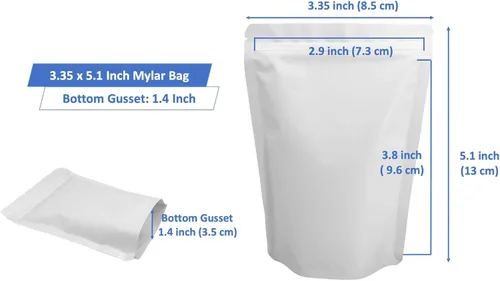 Miniatura 2 de Paquete de 100 bolsas de pie de Mylar blanco mate, 3.35 x 5.1 pulgadas, a prueba de olores, bolsa resellable con cremallera, bolsas de muestra