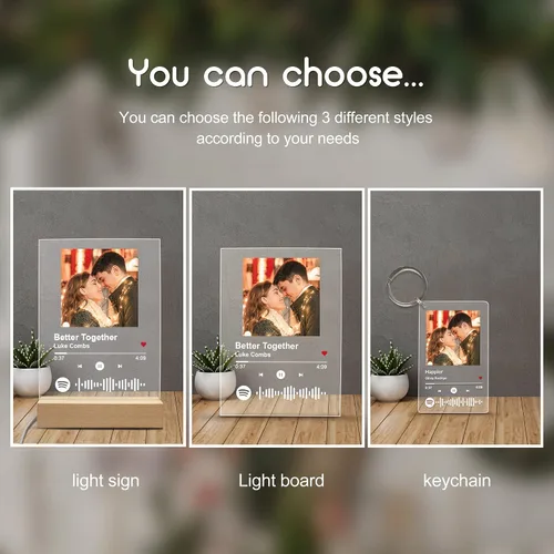 Miniatura 6 de Canción acrílica personalizada con foto, placa de música transparente personalizada, cubierta de álbum de fotos personalizada, luz nocturna