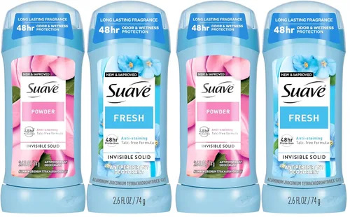 Miniatura 10 de Suave Desodorante antitranspirante para mujer, variedad fresca y en polvo, paquete de 2 unidades, barras sólidas invisibles antimanchas, sin talco