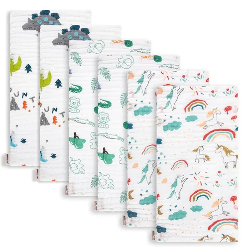 Miniatura 10 de Maliton - Paquete de 6 paños de muselina para eructos para bebé niña, grandes, 20 x 10 pulgadas, 100 % algodón, absorbentes y suaves, 6 capas, paño