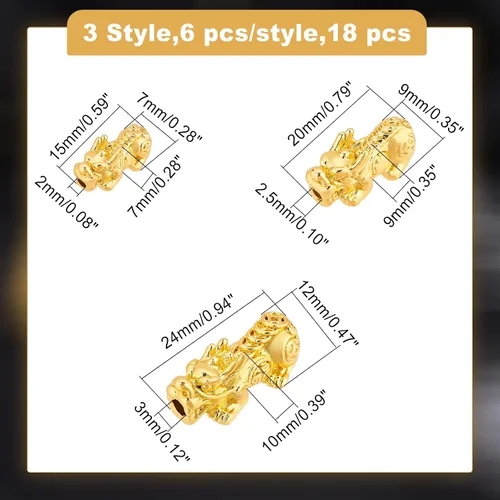 Miniatura 2 de BENECREAT 18 cuentas espaciadoras chapadas en oro de 24 quilates, 3D de metal chino Fengshui cuentas de la suerte para collares, pulseras, llaveros