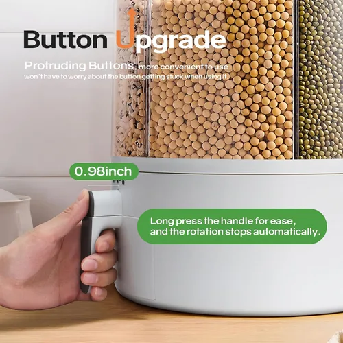 Miniatura 5 de Dispensador de Granos Slow Slog, Contenedor de Almacenamiento Giratorio de 360°, Dispensador de Alimentos de 6 Rejillas con Tapa Sellada