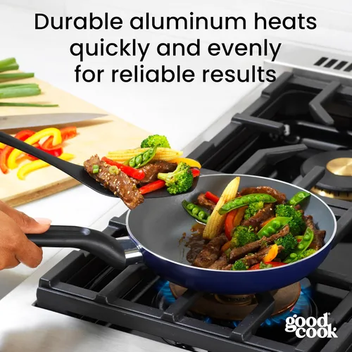 Miniatura 5 de GoodCook Basics - Sartén de cerámica antiadherente de aluminio para calefacción uniforme, no tóxico, PTFE y PFOA, 8 pulgadas, azul
