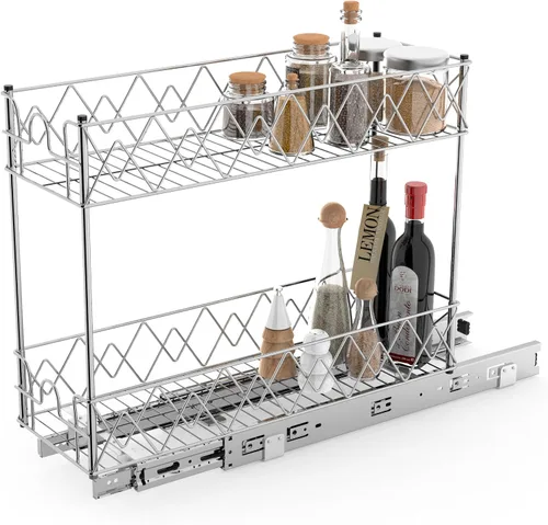 Organizador estrecho de gabinete extraíble – 7 pulgadas de ancho x 21 pulgadas de profundidad, 2 niveles para cajones de cocina, estantes