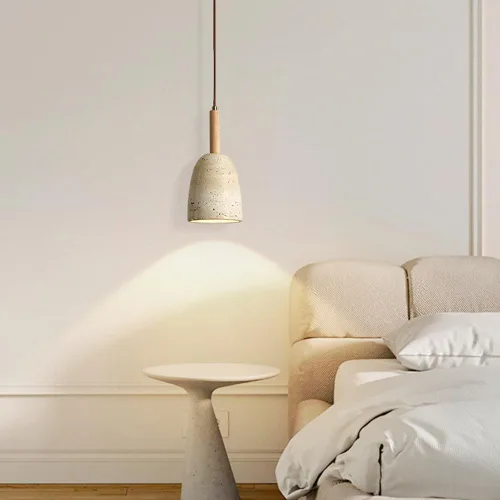 Miniatura 2 de Vintage Solid Wood Pendant Light Japanese Style Simple Bedside Hanging Lamp Modern Small Yellow Travertine Chandeliers for Kitchen Island Living