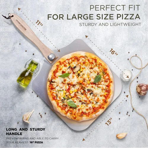 Miniatura 3 de Pala Grande para Pizza de 16 Pulgadas - Pala Extra Grande de Metal para Pizza con Cortador Basculante de Pizza de Acero Inoxidable de 14 Pulgadas