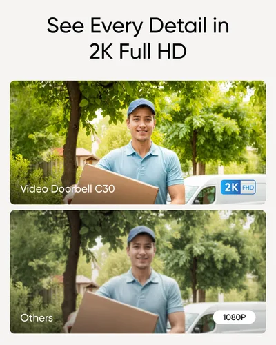 Miniatura 5 de eufy Security Cámara de Timbre de Video C30, Alimentada por Batería, 2K FHD, Vista Ultra Amplia de 165°, Instalación Fácil, Videollamada en Vivo