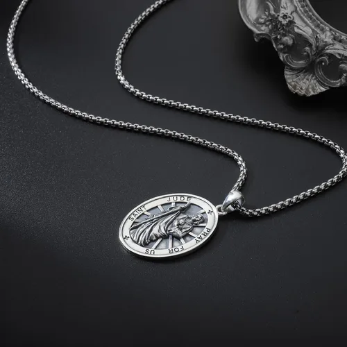 Miniatura 427 de Collar de plata de ley 925 con medalla de San Patrón, colgante de protección católica, amuleto, joyería religiosa para hombres y mujeres