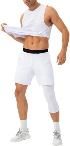 Miniatura 29 de Pantalones de compresión para hombre, mallas de compresión de una pierna para baloncesto, capri 3/4, leggings atléticos, capa base de secado fresco