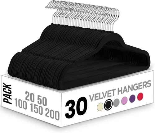 Utopia Home - Perchas de terciopelo prémium, paquete de 30, traje negro antideslizante con gancho giratorio de 360 grados resistente