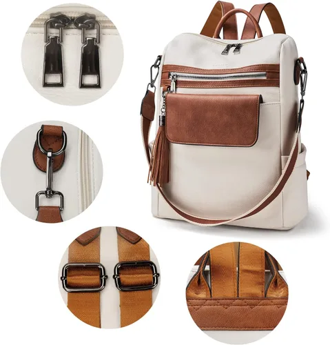 Miniatura 5 de Mochila de cuero para mujer bolso de hombro convertible de moda para mujer, impermeable, antirrobo con pulsera, M