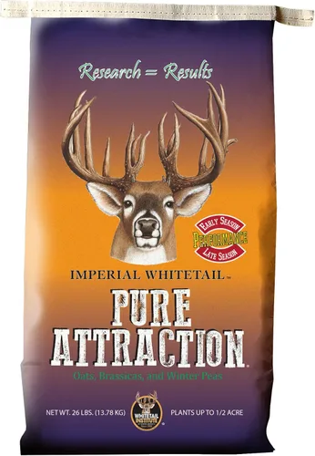 Whitetail Institute Imperial Pure Attraction semillas de lote de alimento para atraer ciervos, plantación de invierno, 26 libras, 0.5 acres