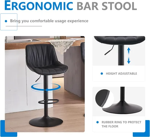Miniatura 10 de YOUNIKE Juego de 2 taburetes de bar para isla de cocina, taburetes de bar altos giratorios negros, taburetes de bar ajustables con respaldo