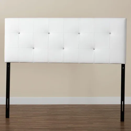 Miniatura 5 de Baxton Studio Dalini cabecera para interiores con botones de cristal de imitación, Vinilo, Blanco