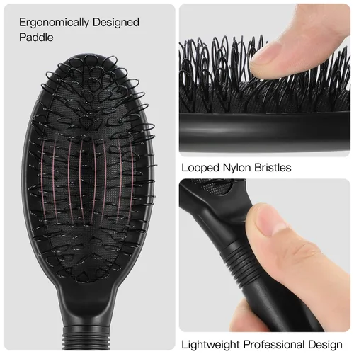 Miniatura 3 de Boao 2 cepillos de peluca de lazo negro y rojo rosa, material de nailon, herramienta desenredante segura para extensiones de cabello, peinar