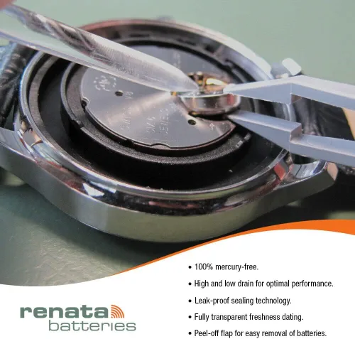 Miniatura 7 de Renata 357 SR44W Baterías – 1.55 V Óxido de Plata 357 Batería de reloj (2 unidades)