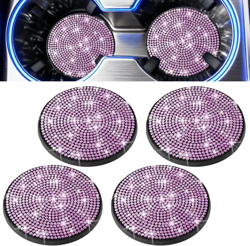 Miniatura 14 de BFXM 2 piezas de portavasos brillantes, portavasos antideslizantes de silicona con diamantes universales de 2.75 pulgadas, accesorios brillantes