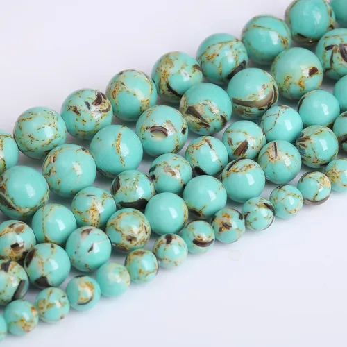 Miniatura 53 de 45 cuentas de turquesa de 0.315 pulgadas con concha de howlita azul perla y turquesa cuentas de piedra para hacer joyas, pulseras, collares, aretes