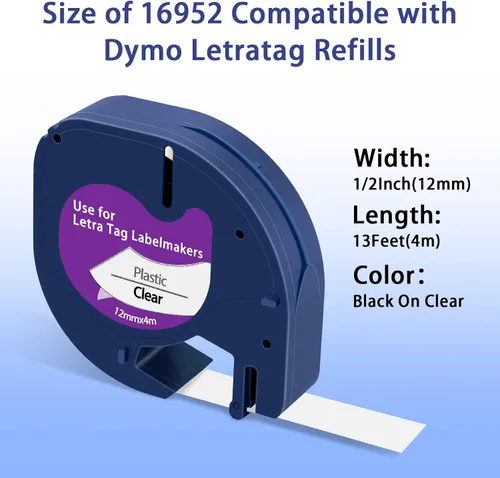 Miniatura 4 de Recambios de cinta transparente para rotuladores compatibles con DYMO LetraTag - Recambios de cinta de plástico transparente de 0.472 in 1/2 pulgada