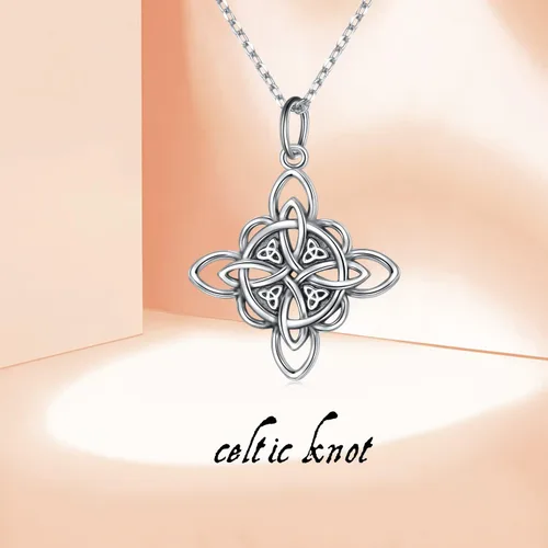 Miniatura 38 de FLYOW Collar con colgante de nudo celta de plata de ley 925 de buena suerte irlandés para mujer, regalo de cumpleaños y graduación