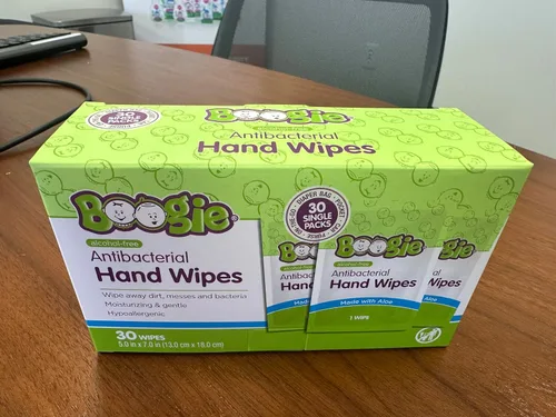 Miniatura 2 de Boogie Toallitas antibacterianas para manos, 30 unidades, hipoalergénicas y sin alcohol, envueltas individualmente, esencial para viaje y bolsa