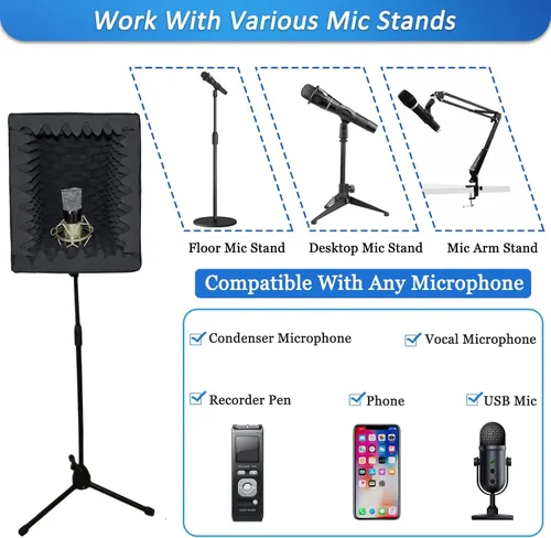 Miniatura 5 de TroyStudio Cabina Vocal Portátil, Escudo de Aislamiento de Micrófono Plegable Grande, Caja de Absorción de Eco de Sonido para Estudio de Grabación